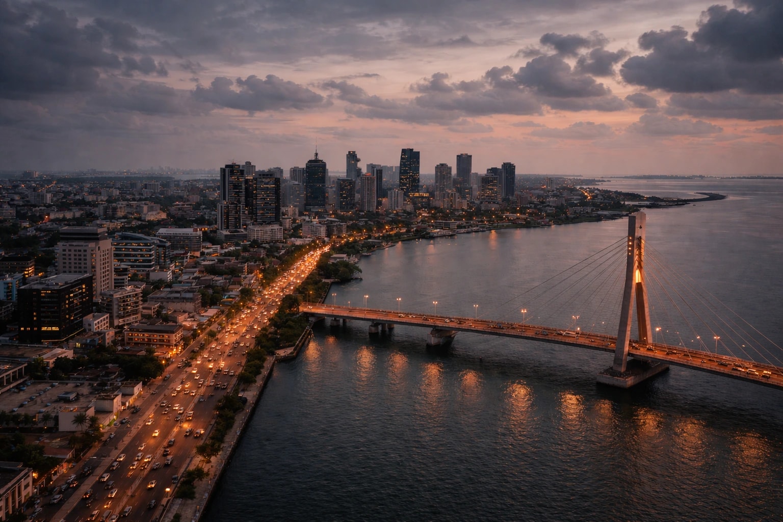 Lagos city skyline at night